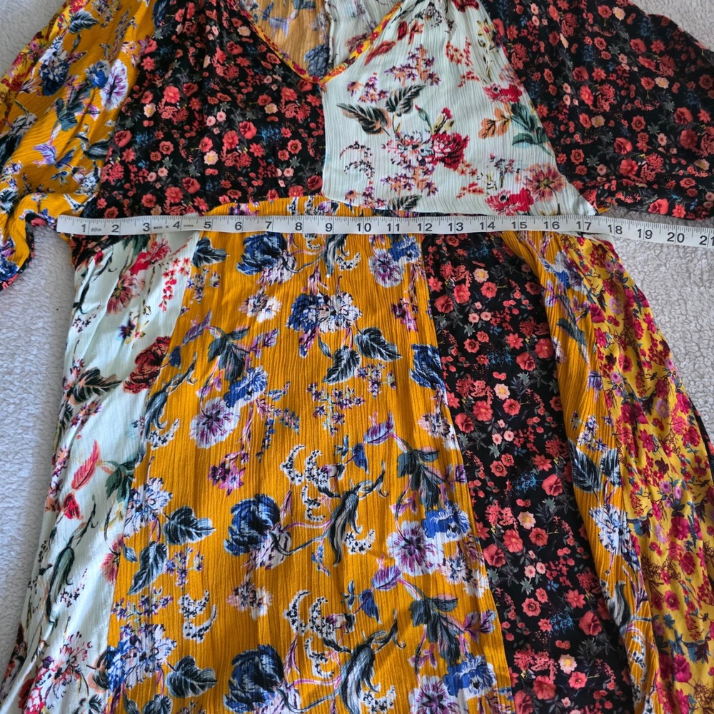 Umgee USA Floral Patchwork Mini Dress V-Neck Boho Babydoll Multi Womens S - Picture 7 of 7